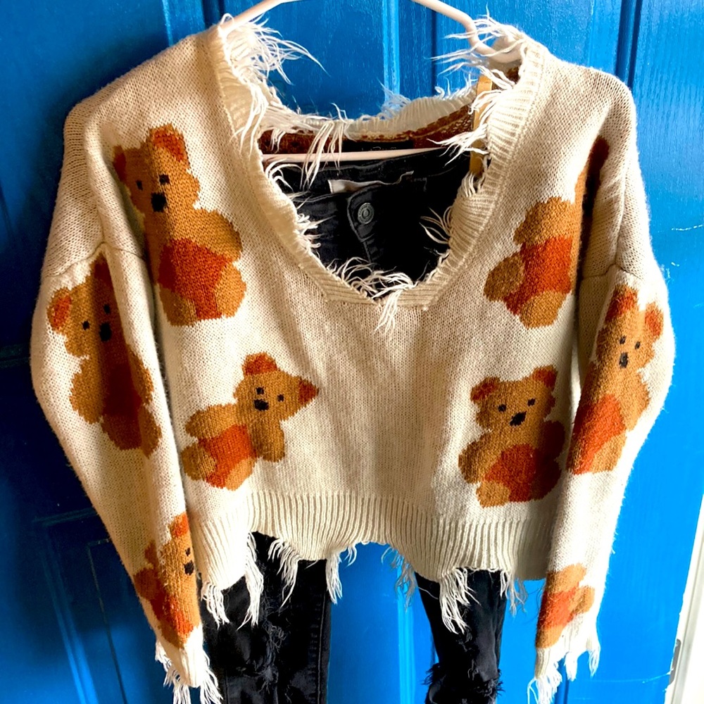 Just Polly bear sweater small. Kancan black jeans size 24